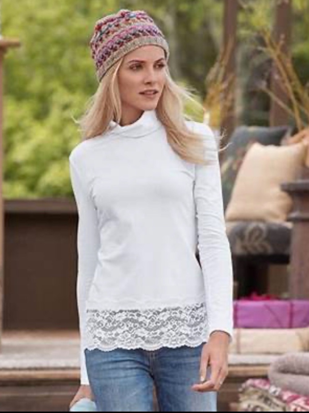 Sundance Catalog Lace Trim Elan Long Sleeve Turtleneck